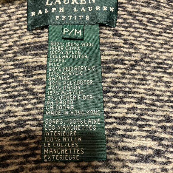 VTG Lauren Ralph Lauren Fair Isle Wool Full Zip Sweater Faux Fur Collar/Cuffs-PM - Picture 12 of 13